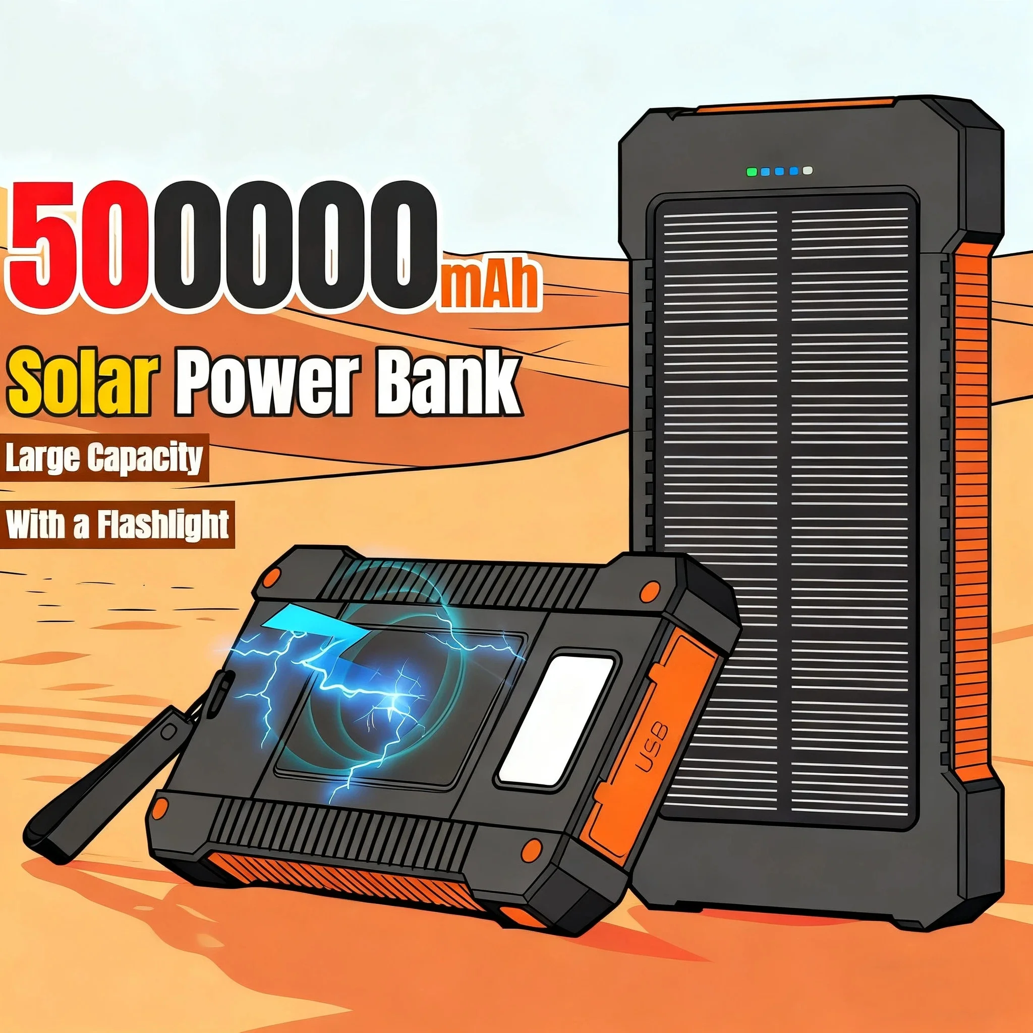 500000mAh Banco de Energia Sol - Solar Emergency Charger avaliação e preço